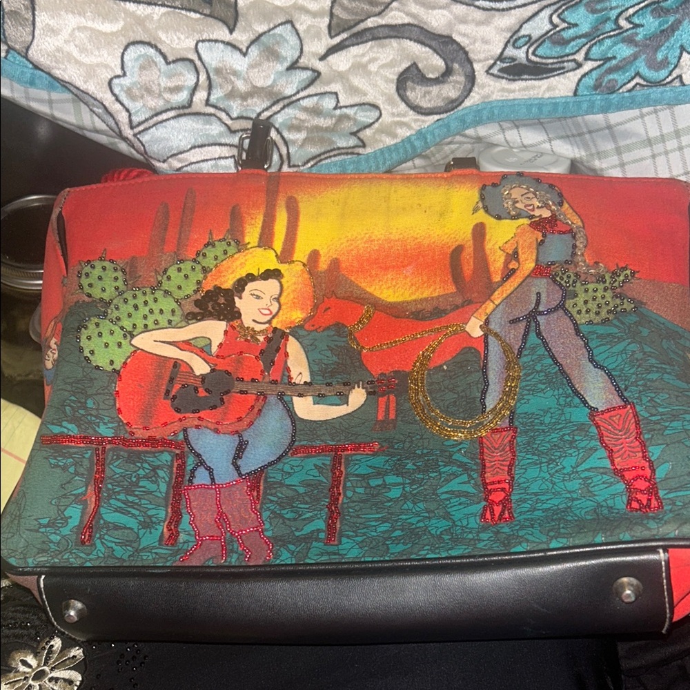 Western-Inspired Red and Black Shoulder Bag